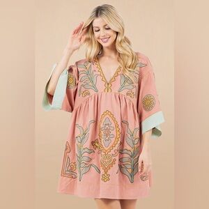 Embroidered Mini Dress in Pink